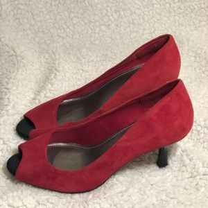 Red open toe heel